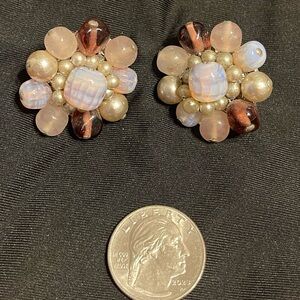 Elegant Vintage Beaded Cluster Clip-on Earrings